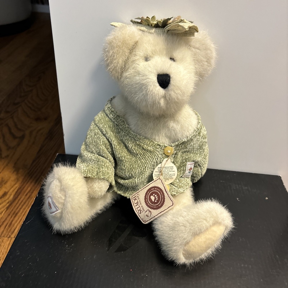 Boyds Bear Plush Cream Bear 11in Green Sweater NWT Vintage Collection